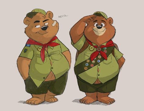 Cute Bear Character Design, Scout Character Design, Scout Illustration, Nerd Character, Bear Character Design, Bear Character, Tmnt Artwork, Art Boy, Boy Illustration