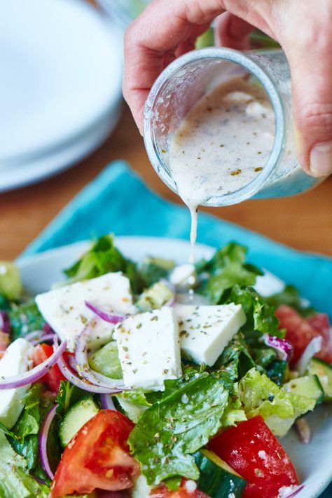 How To Make Classic Greek Vinaigrette — Cooking Lessons from The Kitchn Greek Salad Dressing Recipe, Salad Appetizer Cups, Traditional Greek Salad, Greek Vinaigrette, Greek Dressing, Greek Salad Dressing, Salad Dressing Recipe, Resep Salad, Greek Salad Recipes