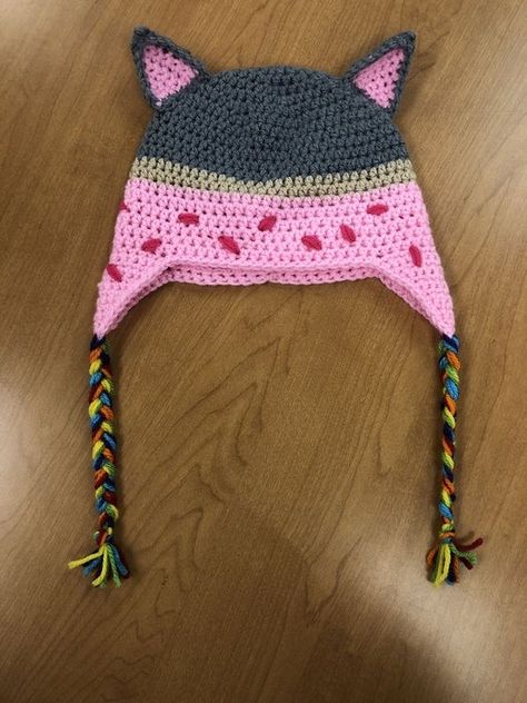 Crochet Nyan Cat Hat : 5 Steps (with Pictures) - Instructables Cat Crochet Hat, Earflap Hat Pattern, Make A Hat, Rainbow Braids, Hama Beads Minecraft, Cat Crochet, Earflap Hat, Pink Frosting, Nyan Cat