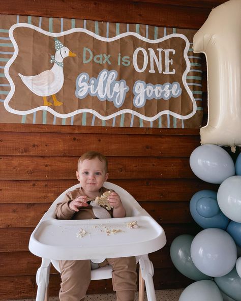 Happiest of birthdays to this sweet boy! No first birthday party theme has ever been more perfect for a baby as he is the silliest goose of them all🤪#onesillygoose #firstbirthday #handpaintedsigns #birthdayparty #birthdaypartydecor One Silly Goose Birthday Party Boy, Spring First Birthday Boy, One Silly Goose, First Birthday Ideas For Boys, Silly Goose Birthday Party, Boys First Birthday Party Ideas Themes, One Silly Goose Birthday, Half Birthday Ideas For Boys, First Birthday Themes Boy