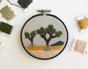 embroidery inspired by america's landscapes by oliveandthread National Park Embroidery, Delicate Arch, Name Embroidery, California National Parks, Dark Walnut Stain, Joshua Tree National Park, Arches National Park, Hand Embroidery Art, National Park Service