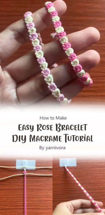 DIY Macrame Rose Bracelet Free Tutorial Ideas - Carolinamontoni.com Ending Bracelets Knot, Hemp Bracelet Patterns Tutorial, Macrame Friendship Bracelets Tutorial, Rose Bracelet Tutorial, Diy Bracelets With Wool, Rose Friendship Bracelet Pattern, Macrame Bracelet Patterns Tutorials Diy, Simple Bracelets Diy, Macrame Knots Step By Step