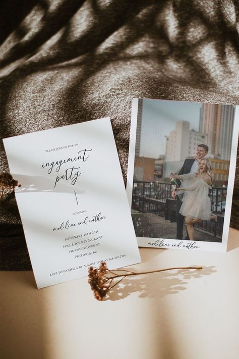 This dinner rehearsal invitation template is perfect for the minimalist bride looking for a simplistic design. Use this template to edit the fonts, font colour, and background colour to match your event needs.
🤍 DEMO LINK 
https://templett.com/design/demo/Lucy96/15770981
🤍 INSTANT DOWNLOAD
- Access your template after your purchase
- Edit in your browser using TEMPLETT (FREE!)
- No need to download any software
🤍 WHAT'S INCLUDED
- Dinner Rehearsal Invitation - 5x7" (fully editable) Christmas Engagement Party, Engagement Dinner Party, Engagement Party Cards, Rehearsal Invitations, Invitation Minimalist, Engagement Dinner, Minimalist Bride, Christmas Engagement, Engagement Announcement