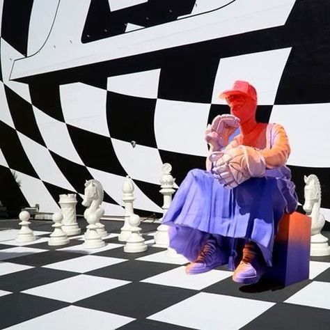 Miami Design District on Instagram: "Friend and collaborator of the District, the late Virgil Abloh brings us a chess-inspired installation - one of his themes for the Spring-Summer 2022 @louisvuitton Men's Collection. In a play on the house’s iconic Damier check motif, two oversized sculptures wearing looks from the collection sit in front of a LV mural within an oversized chess game. The sculptures will be activated throughout Miami, continuing the men’s story and celebrating Virgil’s legacy.⁠ Miami Design District, Miami Design, Chess Game, Design District, Virgil Abloh, The Men, Summer 2022, Men's Collection, Art Exhibition