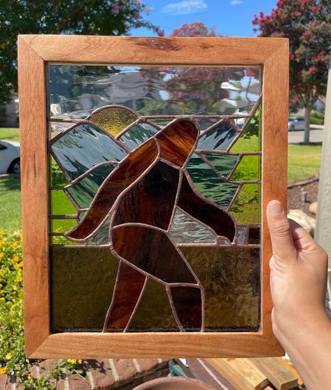 Nerdy Stained Glass Art, Nerd Stained Glass Pattern, Stained Glass Green Man, Stained Glass Bigfoot, Stained Glass Alien, To My Dad, Bigfoot Sasquatch, Stained Glass Patterns Free, Glass Pattern