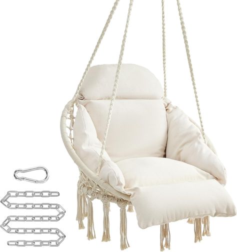 Amazon.com: SONGMICS Hanging Chair, Hammock Chair with Large, Thick Cushion, Boho Swing Chair for Bedroom, Patio, Balcony, Garden, Living Room, Holds up to 264 lb, Cloud White UGDC042M01 : Patio, Lawn & Garden Indoor Hanging Chair, Chair Hammock, Chair For Bedroom, Hanging Chair Outdoor, Bedroom Patio, Hanging Hammock Chair, Hanging Egg Chair, Hanging Hammock, Patio Balcony