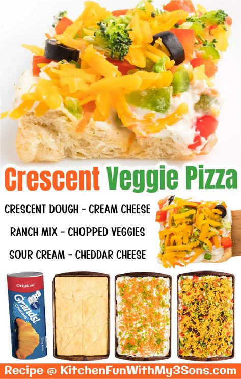 Crescent Roll Veggie Pizza, Veggie Pizza Appetizer, Cold Veggie Pizza, Vegetable Pizza Recipes, Veggie Bars, Pizza Ranch, Veggie Pizza Recipe, Crescent Roll Pizza, Pizza Appetizers