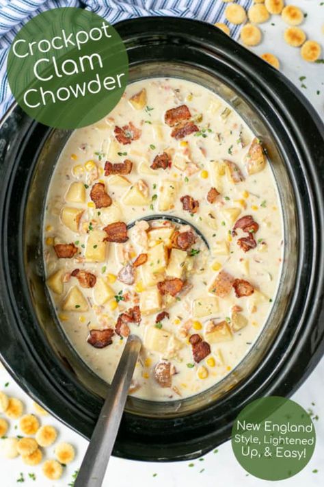 Best Crockpot Clam Chowder, Easy Crockpot Clam Chowder Recipe, Clam Chowder Soup Recipes Crock Pot, Clam Chowder Crockpot Easy, New England Clam Chowder Crock Pot, Clam Chowder Recipe New England Healthy, Crockpot Clam Chowder Recipe Slow Cooker New England, Clam Chowder In Crockpot, Light Clam Chowder Recipe