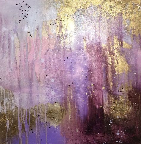 Purple And Gold Abstract Painting, Purple And Gold Painting, Purple And Gold Painting Ideas, Purple Painting Abstract, Purple And Gold Aesthetic, Purple Art Painting, Sponge Painting Walls, Purple Abstract Painting, Purple Artwork