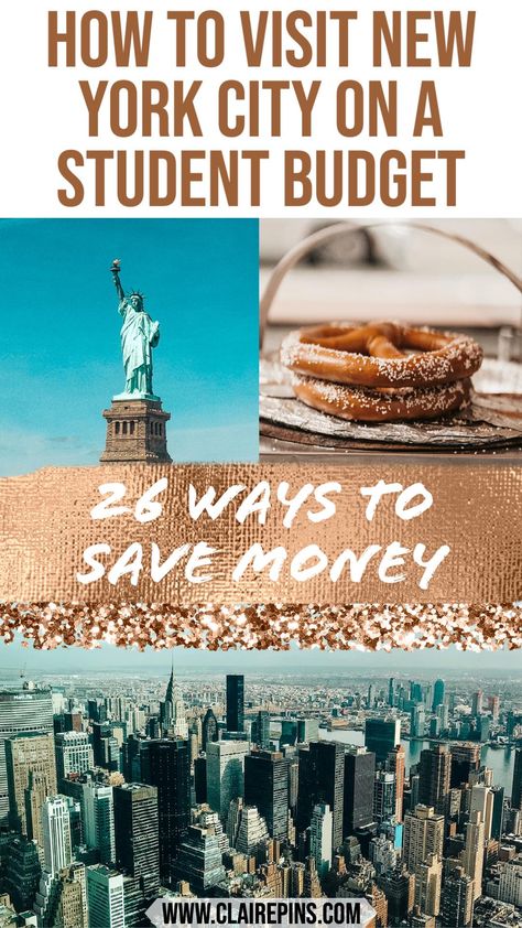 A view of the Statue of Liberty, pretzels and the New York City skyline to illustrate budget travel to NYC. Trip To New York City, Tips For Saving Money, Student Budget, Trip To New York, Visit New York City, Family Vacay, Student Travel, Plan A Trip, New York City Travel