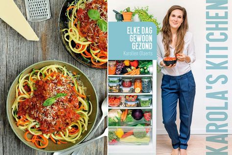 Met 'Karola's Kitchen: Elke dag gewoon gezond' wil Karolien Olaerts ons motiveren om elke dag opnieuw de gezonde keuze te maken. Karola's Kitchen, Overnight Oats, Spaghetti, Baking, Ethnic Recipes