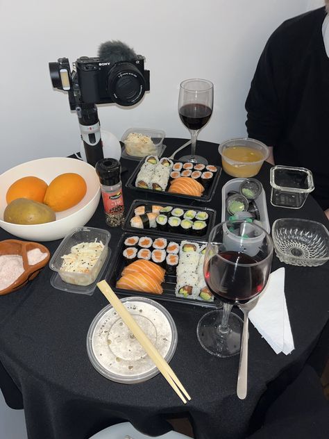 Sushi dinner at home • Blogging • Sony zve10 • Stabilizer • Working table • Wine Sony Zve10, Sushi Dinner, Content Creating, Working Table, Dinner At Home, Work Table, Cameras, Blogging, At Home