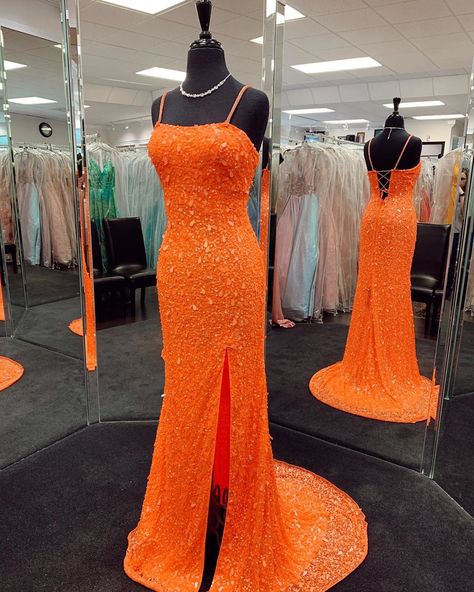 Orange Long Dresses, Orange Prom Dress, Neon Prom Dresses, Orange Prom Dresses, Sparkle Prom Dress, Split Prom Dresses, Sparkly Prom Dress, Elegant Prom Dresses, Prom Dress Inspiration