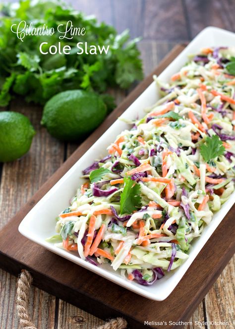 This Cilantro Lime Cole Slaw is a spectacular twist on our classic Southern cole… Slaw For Tacos, Cilantro Lime Slaw, Coleslaw Salad, Cole Slaw, Slaw Recipes, Coleslaw Recipe, Classic Southern, Cilantro Lime, Mexican Dishes