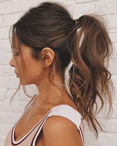 High Ponytail Hairstyles Brunette, Bridal Ponytail Hairstyles Brunette, Hairstyles For Backless Dress, Formal Ponytail, Ponytail Haircut, Messy High Ponytails, Tail Hairstyle, Perfect Ponytail, High Ponytail Hairstyles