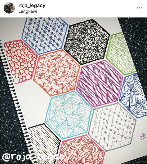 #hexy #hexagon #hexagontile #doodles #doodleart #zendoodle #zendoodleart #drawings Hexagon Drawing, Zen Doodle Art, Hexagon Tiles, Zen Doodle, Doodle Art, Pattern Art, Color Patterns, Doodles, Drawings