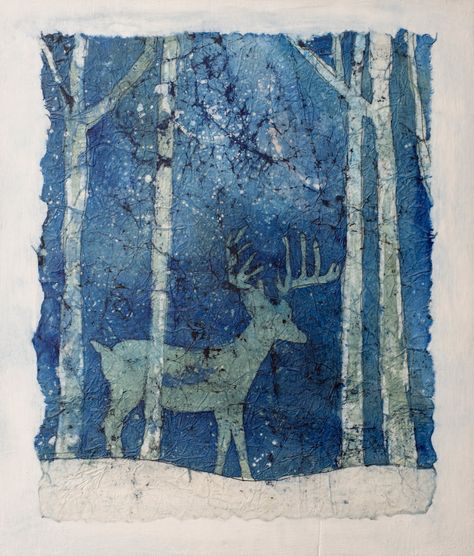 Winter Deer | Watercolor on rice paper, using wax resist by … | Flickr Batik Diy, Deer Watercolor, Watercolour Cards, Winter Deer, Christmas Image, Winter Designs, Winter Landscapes, Watercolor Tutorial, Winter Watercolor