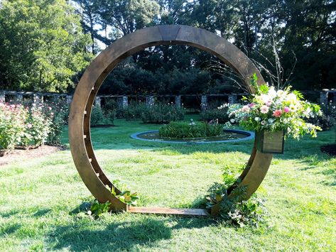 Rustic Wooden Wedding Arch - Moon Gate (decorated) Circular Bookcase, Moon Gate Wedding, Wooden Wedding Arch, Wood Wedding Arches, Diy Christmas Wedding, Wooden Wedding Arches, Paper Flowers Wedding Bouquet, Moon Gate, Wedding Arbor