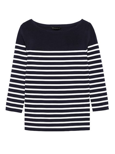 Banana Republic Womens Stripe Boat-Neck Sweater Navy