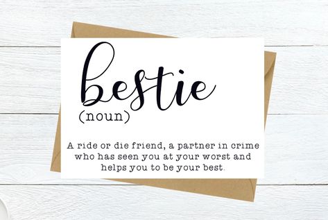 Printable Dictionary Bestie Card and Envelope, Calligraphy, Gift for Best Friend, Bestie Birthday Card, Card for Bestie, DIGITAL Bestie Things, Envelope Calligraphy, Happy Birthday Bestie, Card Calligraphy, Online Cards, Bestie Birthday, Birthday Captions, Bday Cards, Creative Activities For Kids