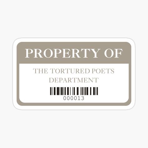 Get my art printed on awesome products. Support me at Redbubble #RBandME: https://www.redbubble.com/i/sticker/Property-of-The-Tortured-Poets-Department-Merch-Style-Sticker-by-EllesBellesArt/160685507.EJUG5?asc=u Taylor Swift Stickers The Tortured Poets Department, Tortured Poets Department Stickers, Ttpd Stickers Taylor Swift, Taylor Swift Lyrics Stickers, The Tortured Poets Department, Ttpd Sticker, Lyrics Stickers, Cute Stickers Aesthetic, Taylor Swift Stickers