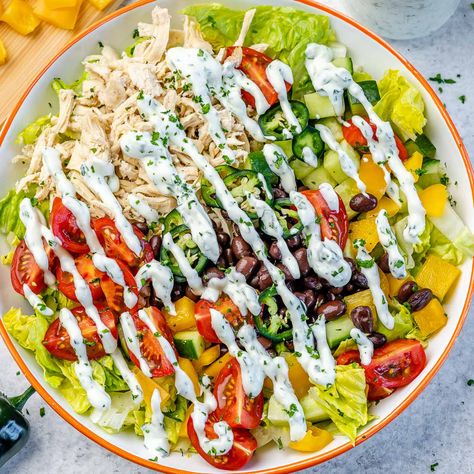 Chicken Chopped Salad with Jalapeno Dressing Salad With Jalapeno, Jalapeno Dressing, Amanda Nighbert, Veggie Ideas, Keto Salads, Clean Eating Salads, Chicken Chopped Salad, Vegan Dressing, Meal Inspiration