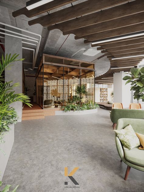 Tech Startup Office, Interior Gardens, Nature Office, Indoor Landscape, Startup Office, Bank Design, Office Space Design, Biophilic Design, Office Entrance