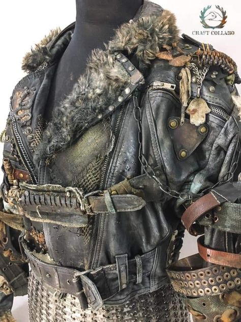 Post Apocalyptic Armor Diy, Diy Dystopian Clothes, Ecopunk Fashion, Apocalyptic Aesthetic Outfits, Post Apocalyptic Outfit Male, Apocalypse Jacket, Wasteland Outfit, Apocalypse Clothes, Avant Apocalypse