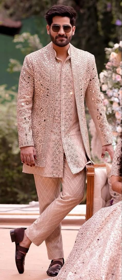 Engagement Look Men Indian, Reception Wear Men, Shimmer Kurta For Men, Tuxedo For Sangeet, Bride And Groom Outfits Indian, Reception Outfits For Groom, Wedding Outfit For Bride's Brother, Men Sherwani Designs Style, Wedding Wear For Men Indian