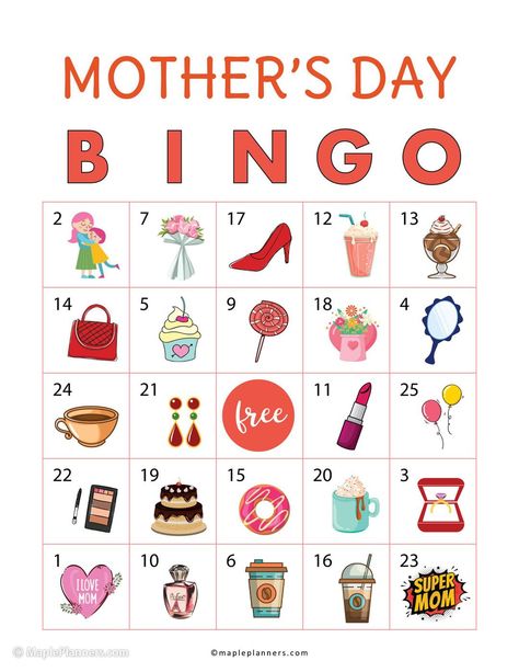 Mothers Day Bingo Printable | Fun Mother's Day Activities Bingo Free Printable, Halloween Candy Crafts, Custom Bingo Cards, Bingo Card Generator, Memory Care Activities, Mother's Day Games, Free Printable Bingo Cards, Bingo Card Template, Free Bingo Cards