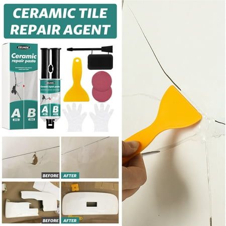 Tile Repair Glue Set Crack Repair Agent Ceramic Adhesive 25ml product description The newly upgraded gypsum board repair kit is made of synthetic resin and carbonate cover. It does not contain formaldehyde and is 100% green. It can be used safely by children, adults and the elderly. Whether indoor or outdoor, wall repair agent can easily and instantly repair damaged surfaces. Suitable for all kinds of home projects. It has strong breakage resistance, no streaks and water resistance. Compared wit Cracked Tile Repair, Wall Repair, Tile Repair, Toilet Repair, Gypsum Board, Marble Tile Floor, Metal Tile, Household Tools, Adhesive Tiles