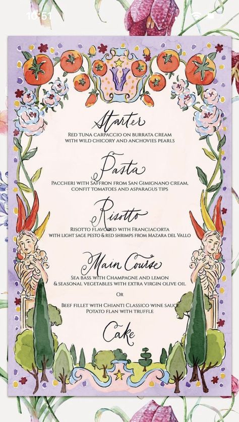 Garden Party Stationary, Garden Invitation, Wedding Menus Design, Illustrated Invitations, Painted Wedding Invitation, Illustrated Wedding Invitations, Italian Wedding, Wedding Menu, Wedding Stationary