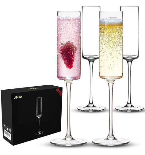 JBHO Square Champagne Flutes, Edge Champagne Glass Set of 4, 6OZ, Lead-Free Premium Clear Crystal Champagne Glasses, Modern Elegant Gift for Wedding, Anniversary, Christmas, Birthday Square Wine Glasses, Stemless Martini Glasses, Disco Ball Cup, Gift For Wedding Anniversary, Crystal Champagne Glasses, Bachelorette Party Cups, Stemless Champagne Flutes, Nice Glasses, Crystal Champagne Flutes