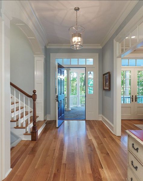 Benjamin Moore Paint Color: Benjamin Moore Gentle Gray 1626 GentleGray                                                                                                                                                     More Benjamin Moore Gentle Gray, Craftsman Cottage House Plans, Gentle Gray, Blue Gray Paint Colors, Interior Paint Colors Schemes, Casa Clean, Craftsman Cottage, Blue Gray Paint, Dark Woods