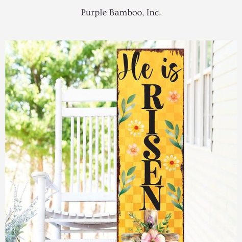 Purple Bamboo, Inc. | Home Decor on Instagram: "Spring into Easter with our charming porch sign! 🌷🐰 Welcome guests with a touch of festive cheer and brighten up your home for the season. Available now on Etsy - hop on over and order yours today!

 #easter #easterdecorations🐰 #easterdécor #easterdecor #easterdecorating #easterdecorideas #easterdecoration #ᴇᴀsᴛᴇʀᴅᴇᴄᴏʀ #etsyshop #etsyshops" Easter Decor Modern, Vintage Inspired Signs, Easter Porch, Vintage Easter Decor, Modern Farmhouse Entryway, He Is Risen Easter, Easter Gathering, Outdoor Entryway, Farmhouse Entryway