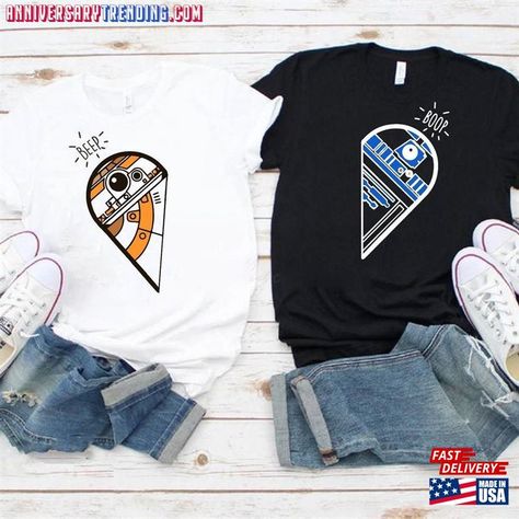 R2d2 And Bb8 Shirt Star Wars Couple Disney T-Shirt Classic Check more at https://anniversarytrending.com/product/r2d2-and-bb8-shirt-star-wars-couple-disney-t-shirt-classic/ Star Wars Couple Shirts, R2d2 And Bb8, Hollywood Studios Shirts, Couples Disney Shirts, Disneyland Ideas, Couple Tee Shirts, Couple Disney, Swag Shirts, Star Wars Couples