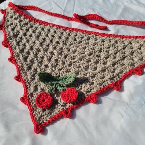 Cherry bandana, red and green, hand made, crochet, knit, hair scarf, hair kercheif, headband cottage core, earthy, cotton,gift for her,fruit Kerchief Hair, Hair Bandana, Knit Purse, Crochet Bandana, Crochet Fruit, Fillet Crochet, Scarf Hair, Granny Square Bag, Valentines Crochet