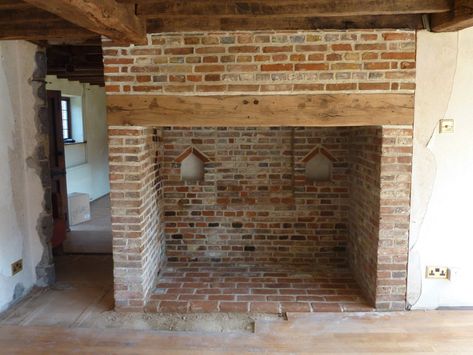 1800s House, Cottage Fireplace, Brick Hearth, Wood Stove Fireplace, Green Windows, Fireplace Lighting, Outdoor Stove, Inglenook Fireplace, Irish Cottage