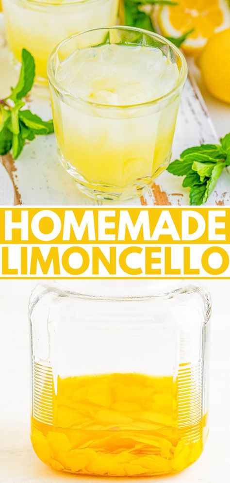 Homemade Limoncello - Averie Cooks Lemoncello Recipes, Lemon Recipes Easy, Limoncello Cocktails, Limoncello Recipe, Homemade Limoncello, Fun Drinks Alcohol, Averie Cooks, Lemon Drink, Auction Ideas