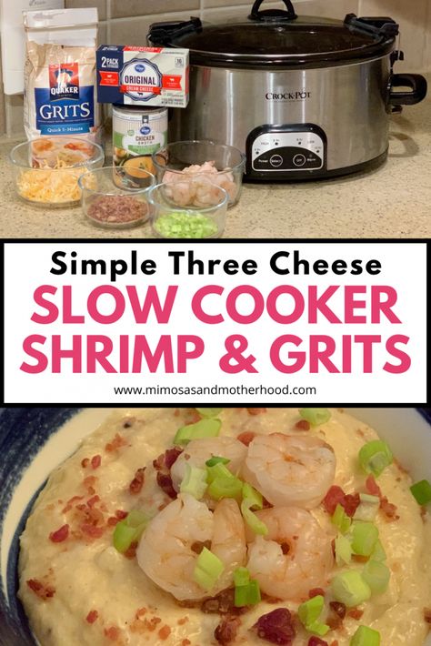 Easy cheesy crockpot shrimp and grits recipe! The slow cooker makes this southern cajun comfort food super easy to make. This crock pot brunch recipe tastes amazing. This super simple three cheese slow cooker shrimp and grits is not only incredibly easy, but it’s also a lightened up version so you don’t feel guilty having thirds! #crockpotshrimpandgrits #slowcookershrimpandgrits #easyshrimpandgritsrecipe Grits Recipe Crockpot, Crock Pot Shrimp, Shrimp And Cheese Grits, Traveling Friends, How To Cook Grits, Shrimp N Grits Recipe, Seafood Dinners, Ocean Food, Easy Delicious Dinners