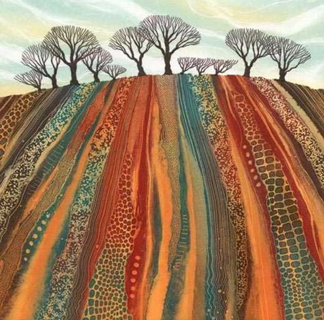 Ploughed Fields, Rebecca Vincent, فن النسيج, Tree Prints, Illustration Kunst, Landscape Art Quilts, Red Earth, Landscape Quilt, Warm Colours