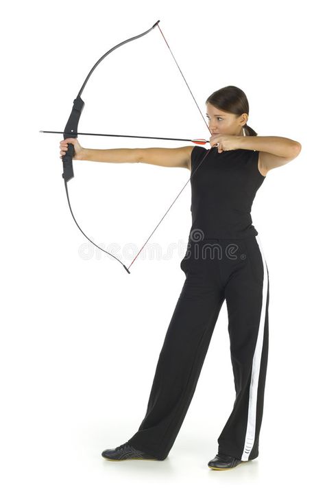 Lady archer. Young, beauty holding bow and taking aim at something. Isolated on , #Sponsored, #beauty, #holding, #bow, #Lady, #archer #ad Body Side View, Archer Pose, Archery Targets, Human Anatomy Reference, Bow Pose, Figure Reference, Bow Hunting, Figure Poses, Crossbow