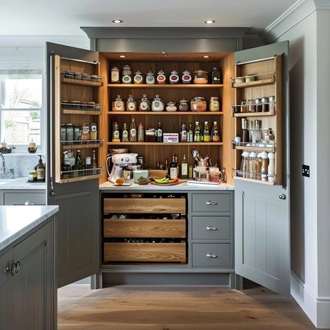 Apartment Kitchen Storage Ideas, Free Standing Pantry, Standing Pantry, Small Kitchen Pantry, Modern Pantry, Kitchen Larder, Small Apartment Kitchen, Kitchen Design Diy, Kitchen Pantry Design