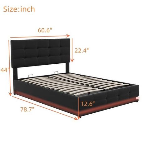 Lift Up Storage Bed, Bed With Hydraulic Storage, High Bed, Bedroom Things, Bed With Led Lights, Daybed Mattress, Mdf Plywood, Headboard Design, Wood Frame Construction