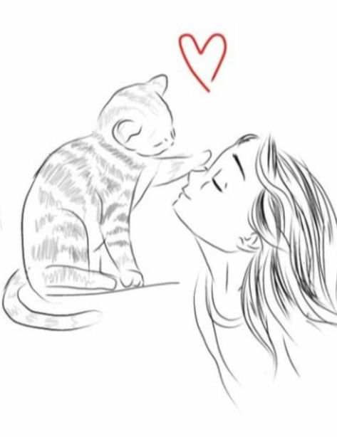 Girl Holding Cat Drawing, Girl And Cat Drawing, Drawing For Mom, Folk Tattoo, Kitten Drawing, Silly Kitties, Easy Love Drawings, Cat Sketch, Cute Sketches