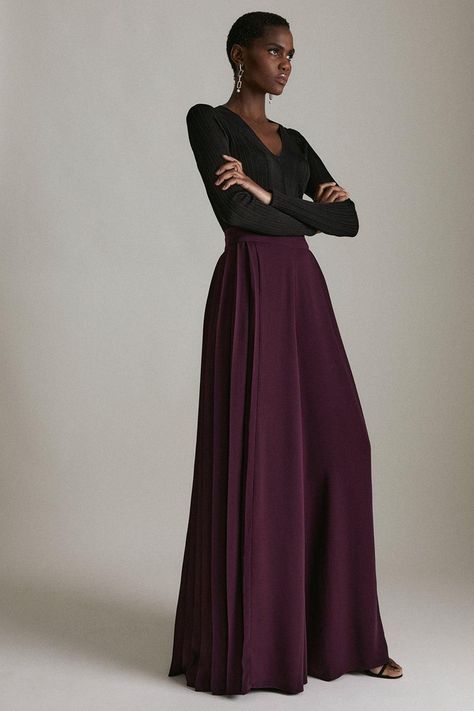 Soft Tailored Pleat Panelled Wide Leg Trousers - Fig 1940s Wide Leg Trousers, Women Pants Wedding Guest, Very Wide Leg Pants, Wide Leg Pants That Look Like A Skirt, Flowy Dress Pants Outfit, Super Wide Pants, Wide Leg Suit Women, Pants That Look Like Skirts, Pleated Wide Leg Pants Outfit