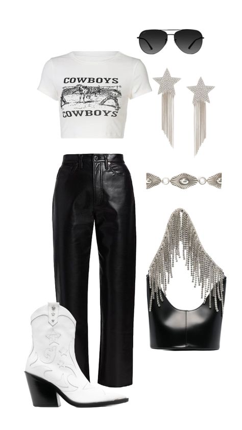 Nashville Outfit Inspo #nashville #nashvillestyle #nashvilleoutfit #outfit #outfitinspo #inspo #fashion #style #bachelorette #bacheloretteoutfit #nashbach #summeroutfit #springoutfit #glamcowgirl Rocker Bachelorette Outfit, Black And Silver Outfits, Nashville Bachelorette Party Outfit, Black Bachelorette Party, Girly Grunge, Nashville Outfit, Throwing Fits, Silver Outfits, Nashville Bachelorette Party