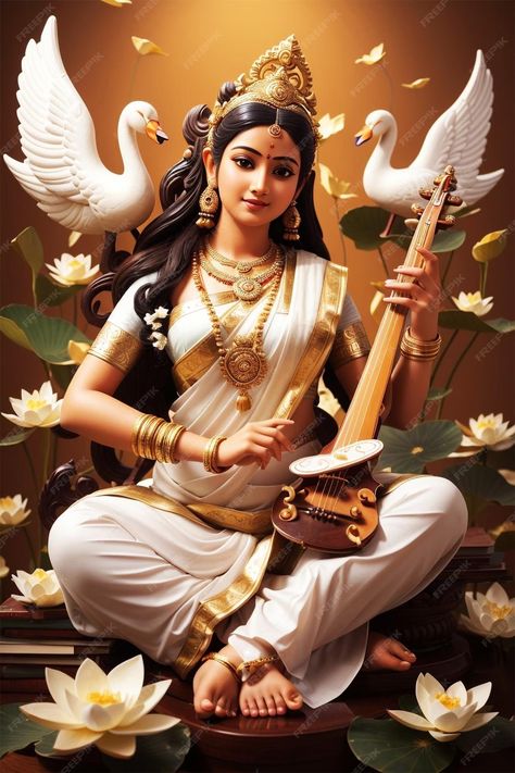 Swarasati Mata, Swarasati Maa Drawing, Ma Saraswati Images, Sarswati Maa Wallpapers Full Hd, Maa Saraswati Painting, Lord Saraswati, Maa Pic, Ma Saraswati, Saraswati Picture