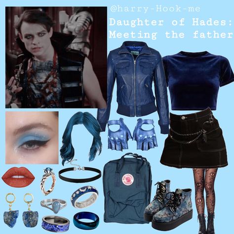 Hades Outfit Ideas, Evie Descendants Inspired Outfits, Descendants Outfit Ideas Blue, Descendants Inspired Outfits Mal, Daughter Of Hades Outfits, Mal Inspired Outfit, Descendants Oc Outfits, Hades Inspired Outfit, Evie Costume Descendants