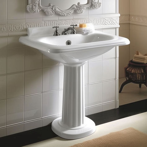 20 Fancy Bathrooms With Pedestal Sinks Backsplash For Pedestal Sink, Bathrooms With Pedestal Sinks, Pedastool Sink, Fancy Bathrooms, Pedastal Sink, Bathroom With Pedestal Sink, Vintage Pedestal Sink, Vibe Bathroom, White Bathroom Interior